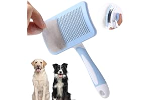 Vinabo Brosse Autonettoyante pour Chiens et Chats, Peigne de Toilettage avec Épilation en Un Clic, Enlever 95% des Poils Morts - Bleu
