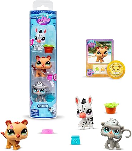 BANDAI - Littlest Pet Shop - Pack 3 - JARDÍN Pets BF00634, Generación 7, Mascotas 160, 161, 162, Auténticas Figuras De Mascotas LPS, Exhibidor En Tubo Con Gancho, Para Niños A Partir De 4 Años