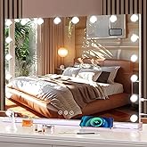 halumao Hollywood Vanity Mirror with Lights,80 x 60 cm Large Hollywood Mirror with USB and Type-C Output Ports, 3 Color Modes