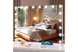 halumao Hollywood Vanity Mirror with Lights,80 x 60 cm Large Hollywood Mirror with USB and Type-C Output Ports, 3 Color Modes, Smart Touch Control,Tabletop or Wall Mounted Mirror For Bedroom