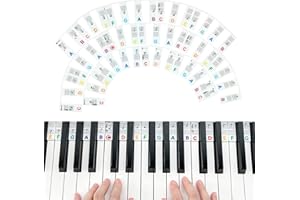 JurciCat Usuwalne Etykiety Na Klawiaturę Fortepianu Dla 88 Klawiszy Nuty Na Fortepian Dla Początkujących Naklejki Wykonane Z Silikonu Wielokrotnego Użytku I Dostarczane Z Pudełkiem (Rainbow）
