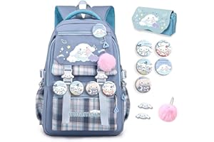 TUUYEE Kawaii Backpack with 1 Pen Pouch, 5 Badges, 2 DIY Pins, 1 Furball, Cute Kawaii Backpack Large Capacity Travel Aesthetic New Semester Bag