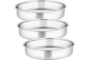 Joyfair - Stampo rotondo per torte da 20 cm in acciaio inox, set di 3 teglie da forno per tostapane, compleanno, Natale, finitura a specchio, sano e durevole, lavabile in lavastoviglie, 20 cm