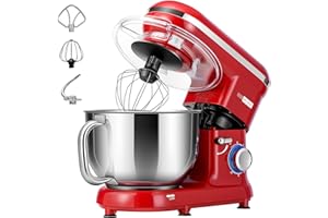 VIVOHOME Batidora Amasadora 10 Velocidades 1500W 5,7L para Repostería Profesional, Amasadora de Pan Varillas Multifunción Bol de Acero Inoxidable, Rojo