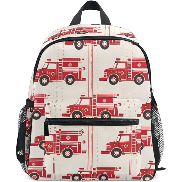 Sac à Dos Enfant Motif Camion De Pompiers Rouge - Polyester Léger, Bretelles Réglables, Sifflet De Sécurité