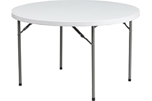Flash Furniture Elon - Mesa Redonda de plástico Plegable para Eventos de 4 pies, Mesa de Banquete portátil Plegable para Eventos en Interiores y Exteriores, Color Blanco