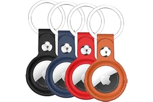 KINGOZOYI Airtags Portachiavi in Pelle di 4 Pezzi, Porta Air Tag per GSP, Apple, Chiavi Zaini e Animale, Custodia Anti-graffio, Mantiene Forte il Segnale GPS - Rosso Nero Blu Marrone