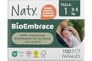 ECO BY NATY Naty BioEmbrace Pañales para Recién Nacidos Talla 1 (2–5 kg) | 100% Biobasados en contacto con la piel | Suavidad de origen vegetal, Dermatológicamente testado, Súper Absorbente | 100 Unidades