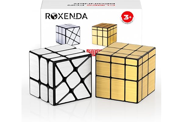 ROXENDA Speed magisk kub set, kub set med silver spegel kub och guldspegel S kub, oregelbunden 3 x 3 SpeedCube Twisty spegelkub
