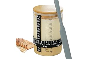 Elifel Kit de pots de démarrage au levain 1000 ml Couteau en silicone Bouchon de bouteille en bambou+Cuve de fermentation en verre à haute teneur en borosilicate+pour banneton+pour pain à levain