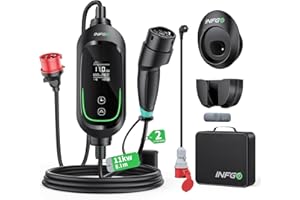 ‎INFGO INFGO Mobile Wallbox 11kW [3-phasig, 8,1m, 6-16A], EV Charger mit Einstellbarer Ladeleistung & Timer-Funktion, Typ 2 Ladekabel CEE Stecker für Model Y/3, ID.3, i4, EQB, e-tron usw., Schwarz