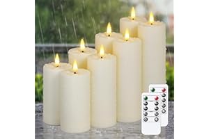 Zevanor Flameless Waterproof 5.5cm x10cm 10cm 12.5cm 12.5cm 15cm 15cm 17.5cm 17.5cm LED Candles with Remote Control and Timer, Battery Operated Plastic Ivory Pack of 8 Outdoor Flickering Warm Light