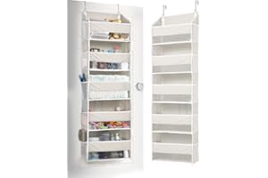 ULG Tür-Organizer, 5 große Taschen, 10 Mesh-Taschen, 20 kg Tragkraft, Hängender Organizer für Schlafzimmer, Bad, Küche, Beige