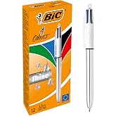 BIC 4 Colours Shine G&uuml;m&uuml;ş G&ouml;vde T&uuml;kenmez Kalem 12'li Kutu, 4 Renk (Mavi, Siyah,Yeşil ve Kırmızı), 1.0 mm. U&ccedil;