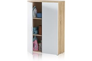 Habitdesign 0F5655A - Mueble Auxiliar Despacho, Armario Estudio, Modelo Office, Acabado en Blanco Artik y Roble Canadian, Med