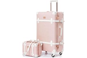 urecity Vintage Luggage Set 2 Pieces, Retro Women Cute Suitcase with 12inch Train Case Organizer (Elegant Pink, S(12")+L(26"))