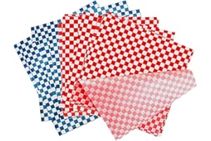 IANULUS Grease Proof Paper, 200 Sheets Wax Paper Greaseproof, Deli Basket Liner for Food Basket Liners, BBQ Picnic Sandwich Burger Fries Cheese Bread (Red and Blue)