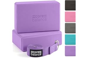 Core Balance Set di Blocchi Yoga in Schiuma e Cintura - Mattoncini di Supporto Ad Alta Densità e Cintura con Fibbia Ad Anello D in Cotone D Gratuita, Resistenti e Leggeri - Disponibili in 5 Colori