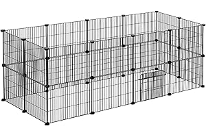 VA-Cerulean Freigehege Gittergehege,Kleintierkäfig Laufgitter,Schwarz Metallgitter,Käfig für Meerschweinchen Kaninchen,Katzen,Welpen,Innen und draußen,DIY 12 Platten,142x72x36 cm