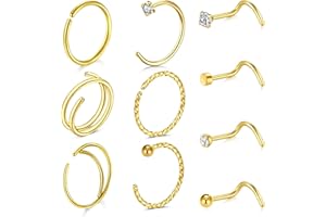 LAURITAMI 20G Piercing Naso acciaio chirurgico piercing naso cerchio Oro Argento C forma S forma anello Piercing Naso Orecchini Piccolo Doppio Piercing Anello Naso per donne uomini ,Confezione da 10 pezzi
