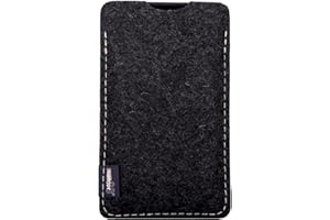 kontor28-Smartphone Hülle, Tasche passend für Apple iPhone 13/13 Pro, BREIT: passend für Smartphone+Backcase, aus 100% Natur-Filz Oeko-TEX Standard 100. Handgefertigt Made in Bayern, anthrazit grau