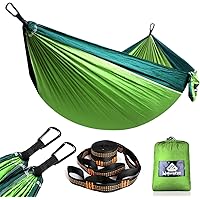 NatureFun Ultraleichte Reise Camping Hängematte | 300kg Tragkraft, (275 x 140 cm) Atmungsaktiv, Schnelltrocknendes Fallschirm Nylon | 2 x Premium Karabiner, 2 x Nylon-Schlingen Inbegriffen | Für Draußen Drinnen Garten