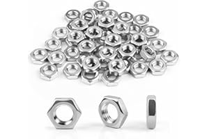 JEBOLER Nakrętki M5, 50 sztuk, nakrętki sześciokątne ze stali nierdzewnej (niski kształt), DIN439 A2 V2A, nakrętki ze stali nierdzewnej, półnakrętki, płaskie nakrętki sześciokątne do śrub i podkładek oraz