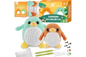 GENROUND Crochet Kits for Beginners Adults - 2 Pcs Beginners Crochet Kit for Adults & Kids - Crochet Set, Amigurumi Animals Knitting Starter Kit with Instructions and Video Tutorial (Penguin)