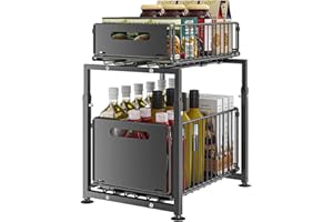 YunNasi Organizador de Cocina Almacenamiento bajo Fregadero de Metal Organizador 2 Niveles Extraíble Estante para Especias (Negro, Modelo-A)
