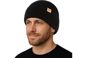 TOP-EX 100% Merino Wool Cuffed Beanie Hat – Single Layer Knit, Multi Size Winter Wooly Hats for Men and Women 55-66CM