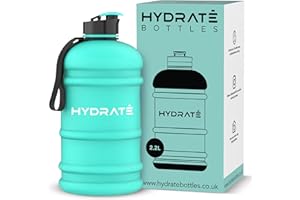 HYDRATE XL Bouteille d'eau 2,2 L - Bouteille de Gym Avec Sangles de Transport - Gourde Fitness - Sans BPA, Pop-up Bouchon - pour le Sport, le Yoga et les Activités de Plein Air (Matte Black)
