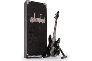 AXMAN Jason Newsted – Réplique de guitare miniature – Cadeaux musicaux – Ornement fait à la main – Comprend une boîte de présentation, une étiquette de nom et un support de guitare miniature