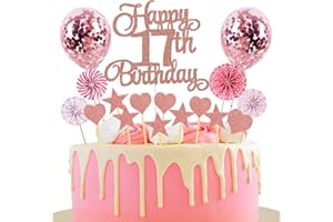 JXUZH Tortendeko 17 Geburtstag Rosegold Mädchen Junge Happy Birthday 17 Glitter Cake Topper 17.kuchendeko Geburtstag Happy 17th Birthday Tortendeko 17 Geburtstag Mädchen 17 Jahre Geburtstag Kuchen Deko