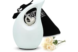 KEEPSAKE COMPANY White Matte Tear Drop Small Mini Urns for Human Ashes with Silver Heart (3 Inch Height) - Urn - Funeral Urn - Small Pet Urn -ERN,White