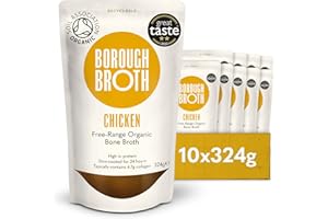 Organic Chicken Bone Broth by Borough Broth - High Protein & Collagen, Low Calorie, Low Carb, Gluten-Free & Keto - Chilled Bone Broth - Chicken Broth For Soups, Stews & Sauces - Free-Range - 10 x 324g