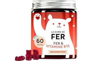Bears with Benefits En cas de carence en fer : complexe vegan contenant du fer hautement dosé, des vitamines B12, B1, B6, C, D3 & de l'iode - 60 unités - Vegan - Sans sucre
