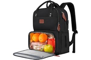 ‎MATEIN MATEIN Lunch Rucksack, Laptop Rucksack Herren 15,6 Zoll mit Isoliertes Kühlfach, Kühlrucksack mit USB Ladeanschluss, Wasserdicht Kühltasche Lunch Tasche Damen Reisen Arbeit, Schwarz