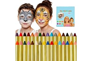 Beugo Pintura facial y corporal, 36 Colores Crayones de Pintura Facial Niños de Seguridad No Tóxica, Crayones de Maquillaje y 30 plantillas, para Niños Halloween Fiestas Cosplay Semana Santa