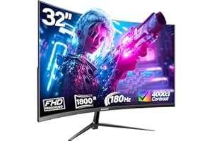 Gawfolk Gaming Monitor 32 pollici Curvo 180hz/165hz Full HD 1080p Da PC Schermo 1500R Senza Cornice Per Computer Con Freesync E Tecnologia Eye Care, Supporta VESA, HDMI, DP