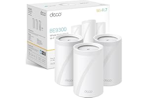 TP-Link Deco BE65(3-Pack) - BE9300 Wi-Fi 7 Mesh WLAN Set (Paquete de 3), Tribanda 5760 Mbit/s (6 GHz) + 2880 Mbit/s (5 GHz) + 574 Mbit/s (2,4 GHz), 6 transmisiones, 4 Puertos 2.5G, 1 USB 3.0