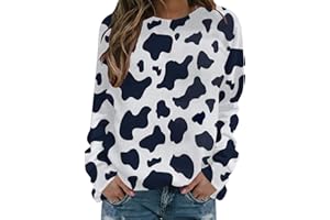 TURWXGSO Women's Shirts Plus Size New Sweatshirts Cute Cow Print T-Shirts Round Neck Long Sleeve Tops Pullover Regular Fit Casual Hoodless Shirts Blouses Autumn Fashion Clothes 8-22 Christmas Jumper