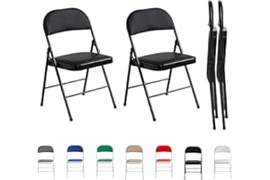 mcc direct Set of 2 Folding Chairs, Faux Leather Folding Chairs with Metal Frame and Padded Seat, Easy to Fold and Store for Home, Office, Dining Room and Reception (Black)