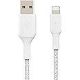 Belkin Braided Lightning Cable (Boost Charge Lightning to USB Cable for iPhone, iPad, AirPods) MFi-Certified iPhone Charging Cable, Braided Lightning Cable, White, 1 m