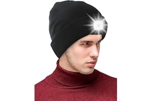 VICTOPER Cadeaux De Noël Pour Hommes, Bonnet Avec Lumière Rechargeable Par Usb Cadeau De Phare éclairé Pour Hommes Et Femmes Chapeau Avec Lumière Intégrée Cadeau De Lampe Frontale Rechargeable En Tricot