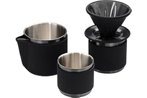 Normcore Juego de cafetera portátil de viaje, gotero de café de viaje de una sola taza, uso V60 y cafetera de papel de filtro ondulado, acero inoxidable 304, revestimiento negro mate