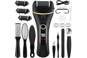 Foydream Lima Electrica pies Durezas, Lima pies Electrica con 3 Rodillos de Repuesto, 18 en 1 Limador de Durezas Electrico para Elimina Callos y Piel Muerta, 2 Velocidades, IPX7 Impermeable (Negro)