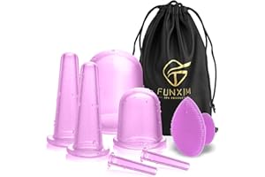 FUNXIM Ventosas Celulitis, tazas anticelulíticas con ventosas corporales, ventosas faciales, ventosas oculares y cepillo facial de silicona exfoliante, drenaje linfático o alivio natural del dolor (Púrpura)
