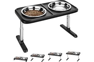 HAPPY HACHI Porta Ciotole per Cani Grandi Rialzate, 304 Acciaio Inox Alza Ciotole per Cane, 4 Altezza Regolabile Supporto Ciotole per Cani Doppio Alimentatore ad Alta Stand