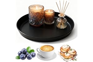 AIEIEII Black Decorative Round Tray, Autumn Decorations and Room Decor, Modern Farmhouse Decor Coffee Table Trays for Jewelry Perfume Fruit Bowl Living Room Accessories Home Decoration Candle Tray