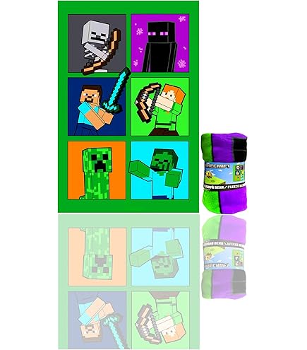 Coperta Minecraft In Pile 100x150 Cm - Con Creeper, Zombie, Enderman, Verde, Per Bambini E Fan